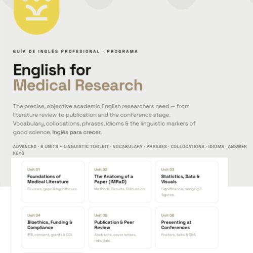 Copy of Untitled Design (3) Guía de Inglés Profesional: English for Medical Research (E-book )